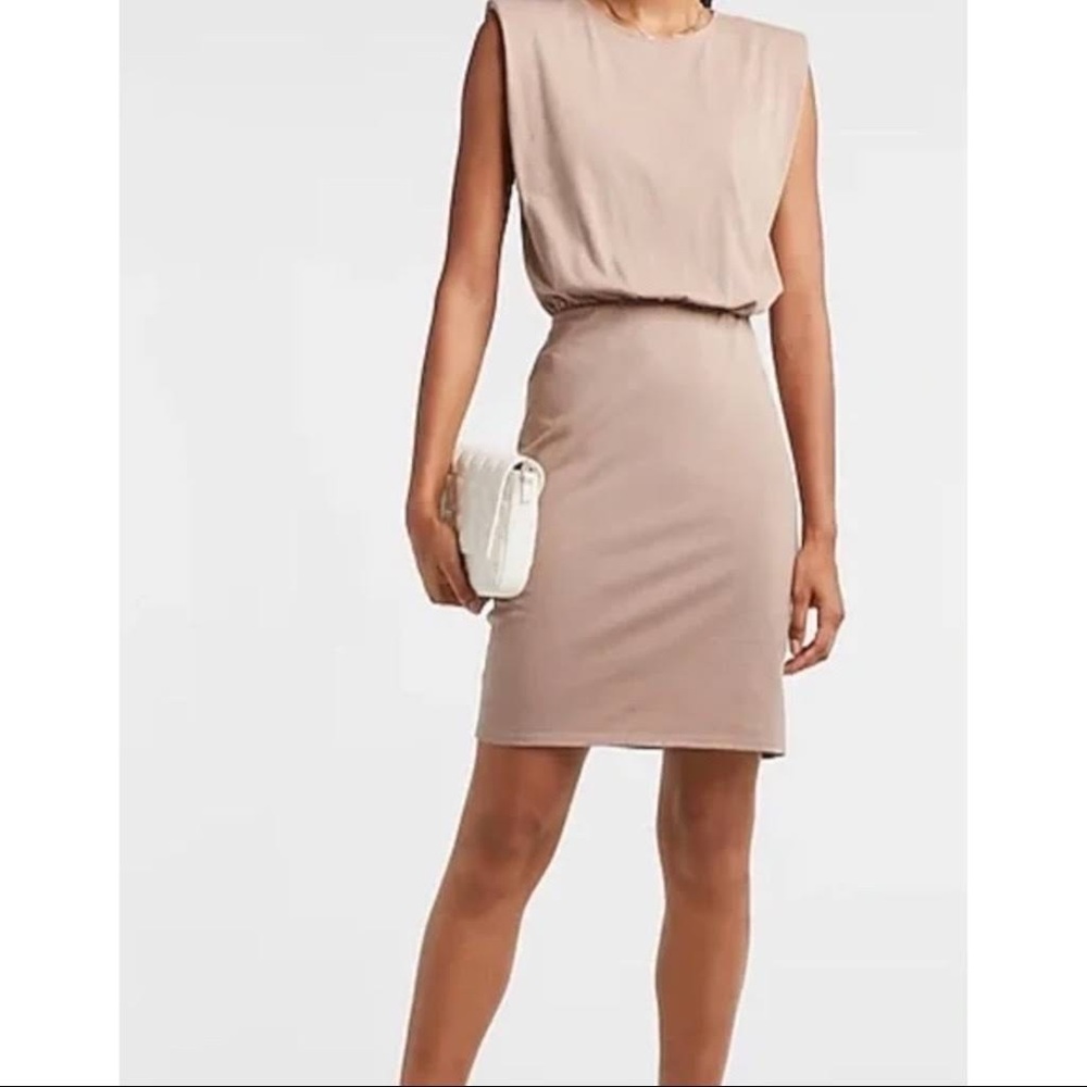 EXPRESS size XS tan shirt dress with padded shoulders